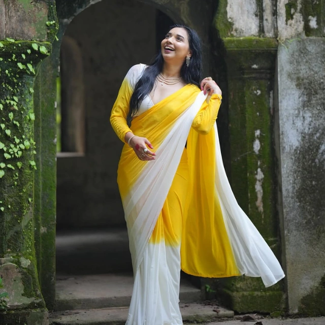 Tanya Mittal White And Yellow Saree