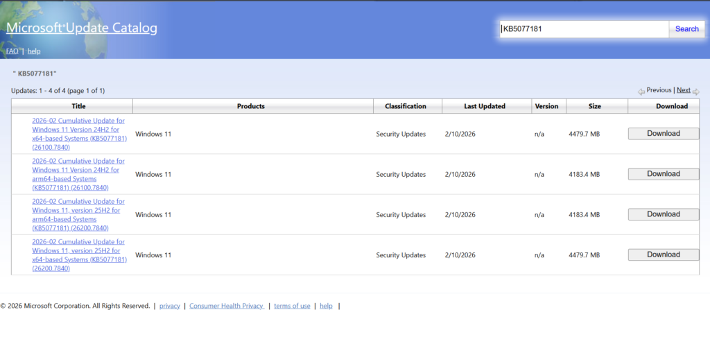 Microsoft Update Catalog