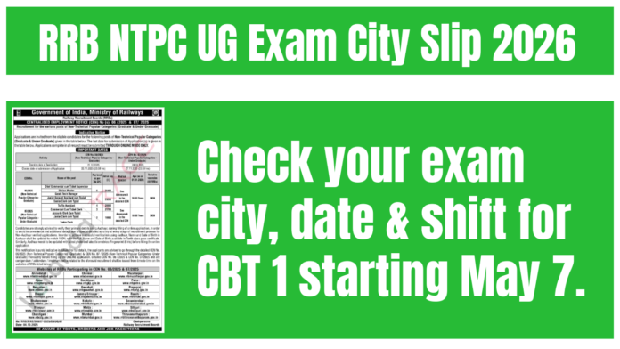 RRB NTPC UG Exam City Slip 2026