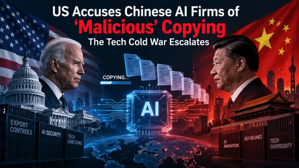 US-China AI tech rivalry with American and Chinese leaders, AI chip, and copying allegations